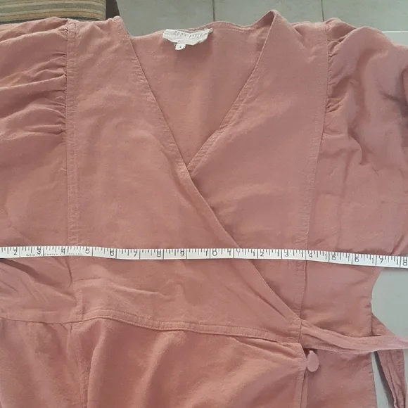 Moon🌛RiverCOTTON Dusty🎀PinkLong Sleeve Wrap Dress SIZE L Mini - Picture 11 of 12